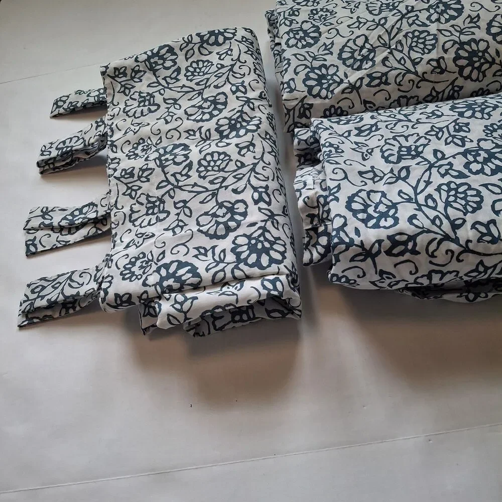 IKEA Mjolkort Floral Curtain Panels 3 PC Set Blue White 57x98 Nautical Coastal